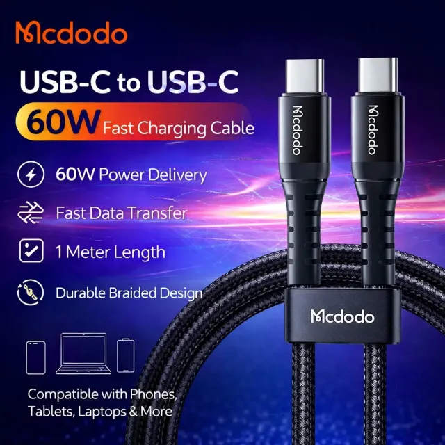 Mcdodo CA-5641 USB-C to USB-C 60W Data Cable (1 Meter)