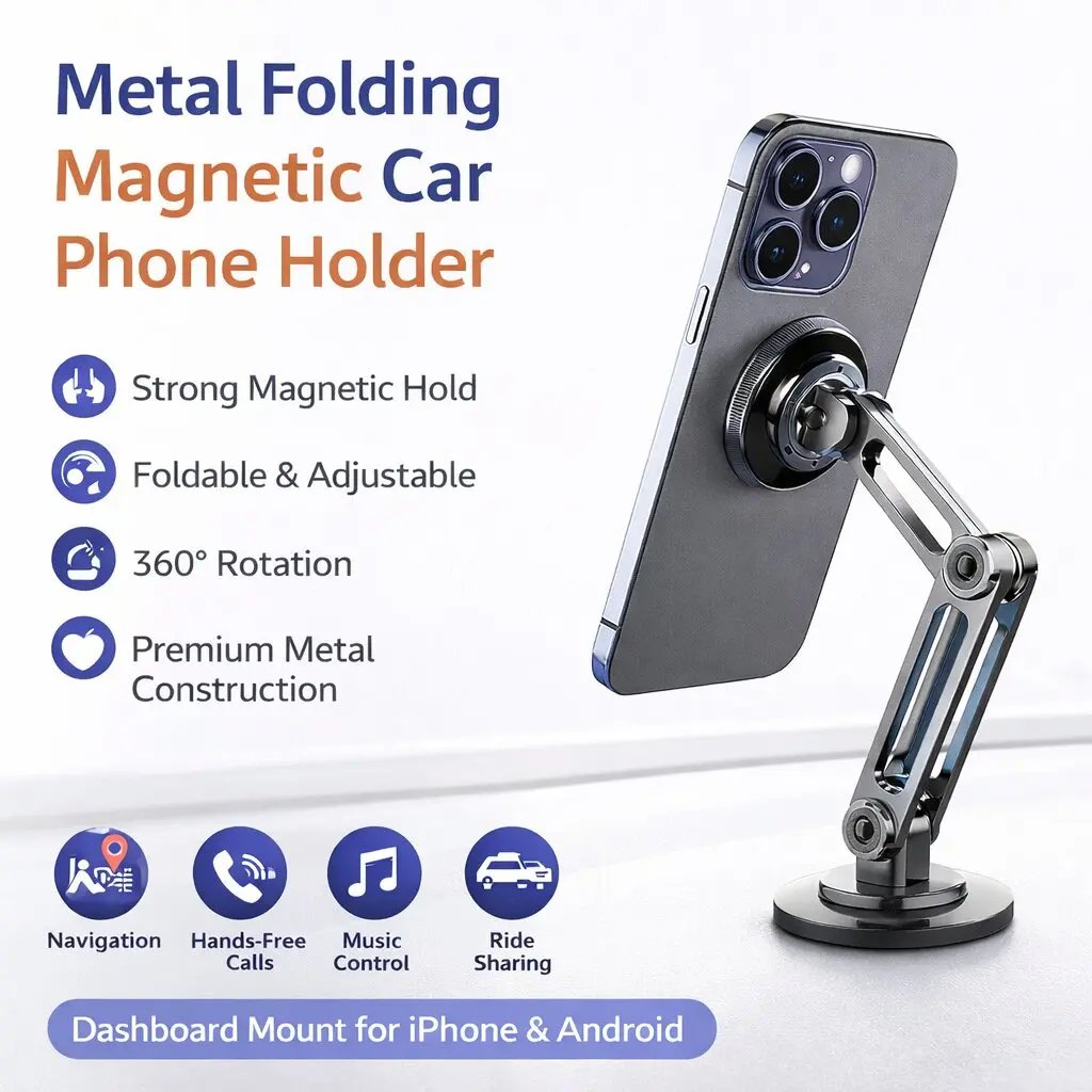 Metal Folding Magnetic Car Phone Holder (Universal)