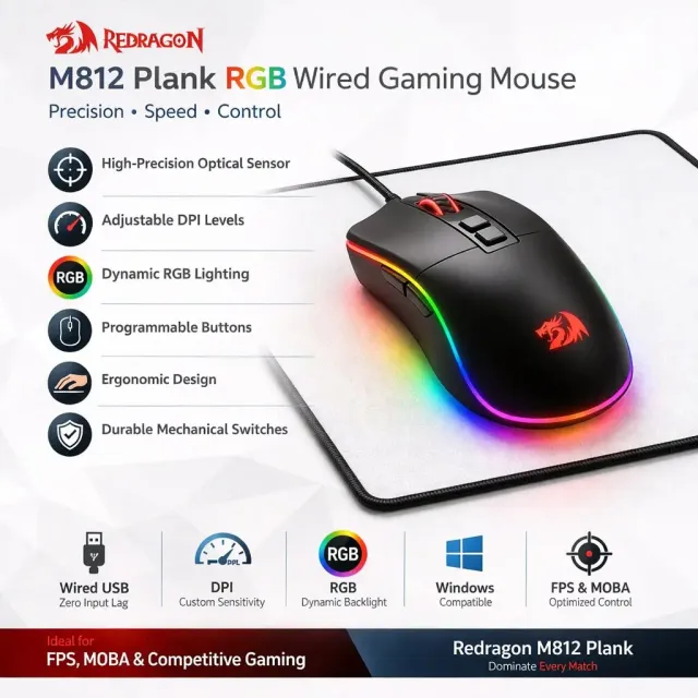 Redragon M812 Plank RGB Wired Gaming Mouse