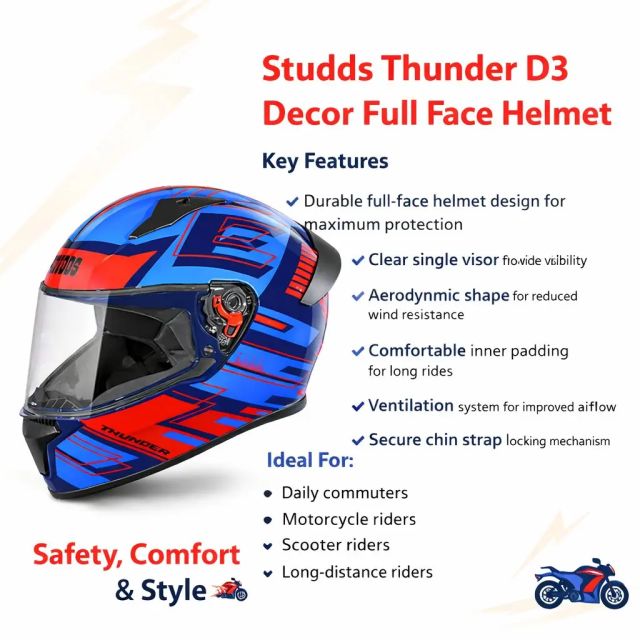 Studds Thunder D3 Decor Full Face Helmet – Single Visor
