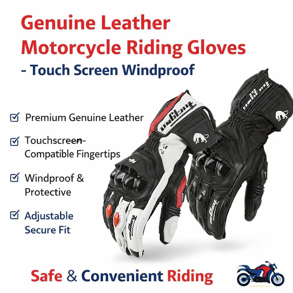 Genuine Leather Motorcycle Riding Gloves