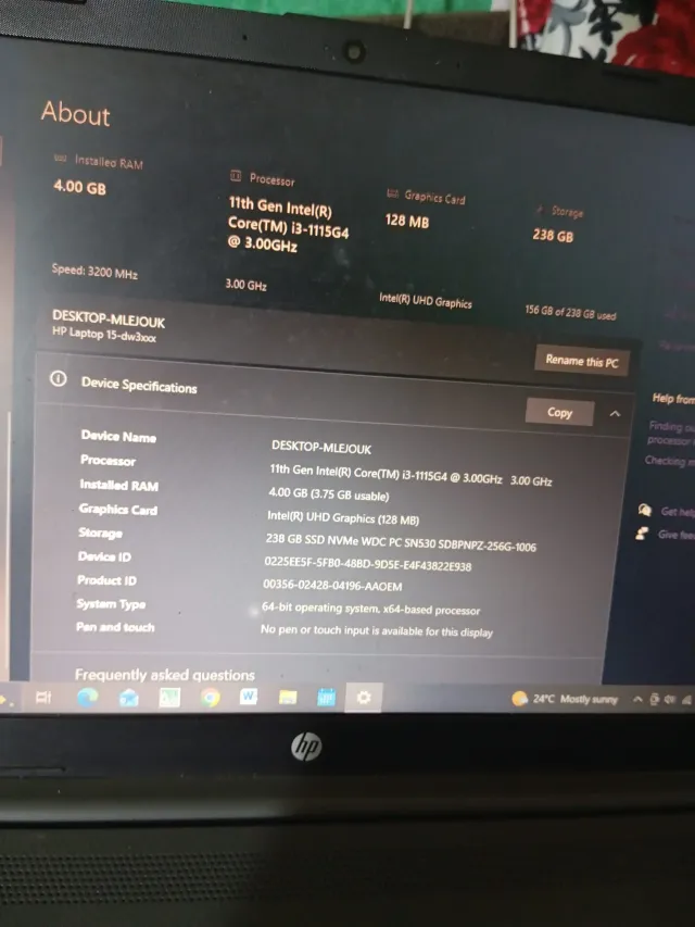 HP i3 11th Gen Laptop, 256GB SSD
