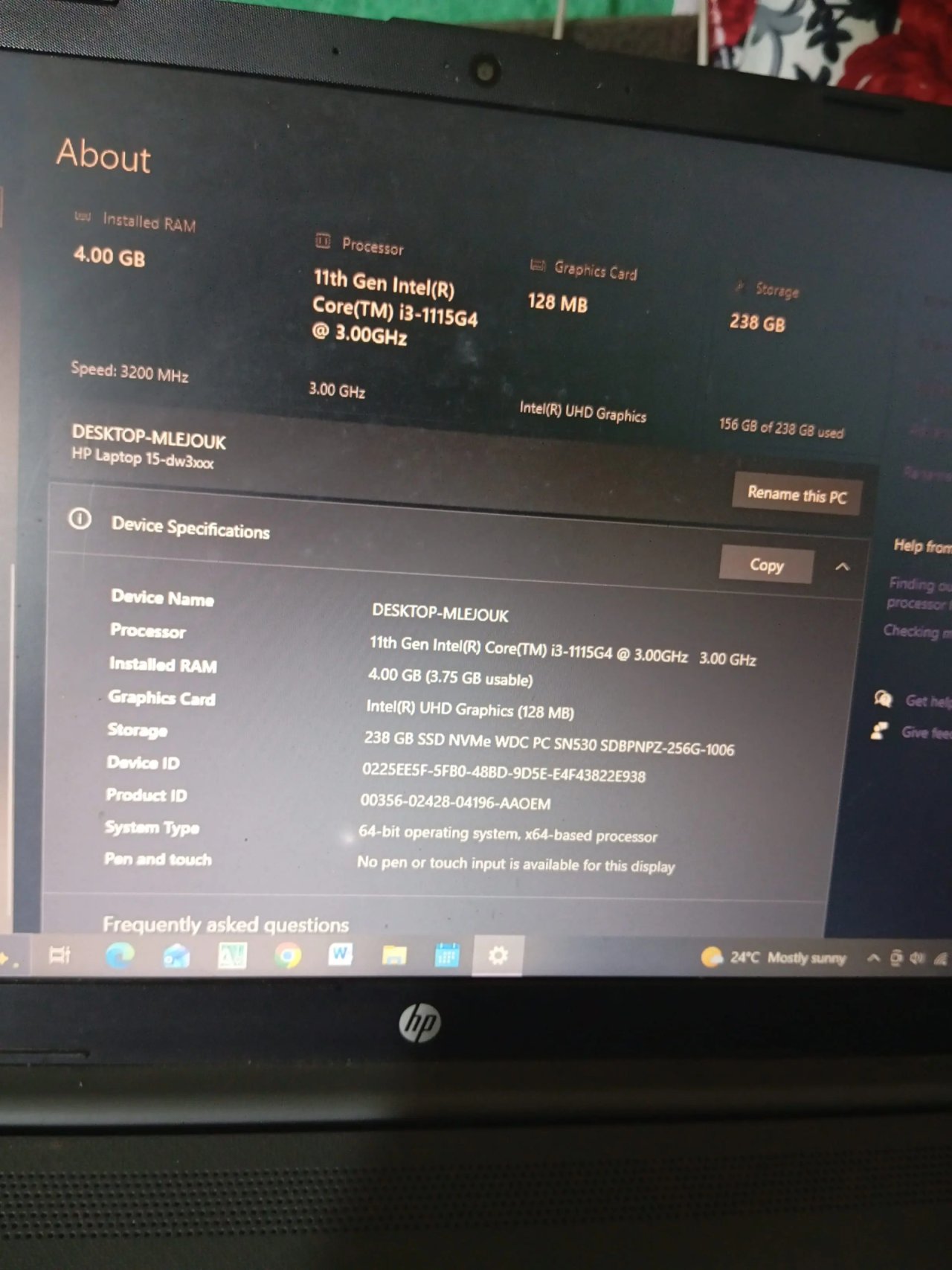 HP i3 11th Gen Laptop, 256GB SSD
